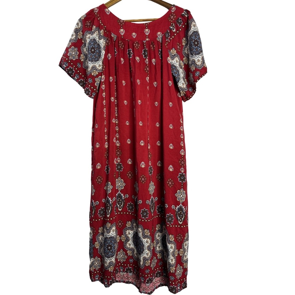 Ekouaer Womens Muu Muu House Dress Maroon Boho Floral Mandala Print Pockets Lg - Picture 8 of 11